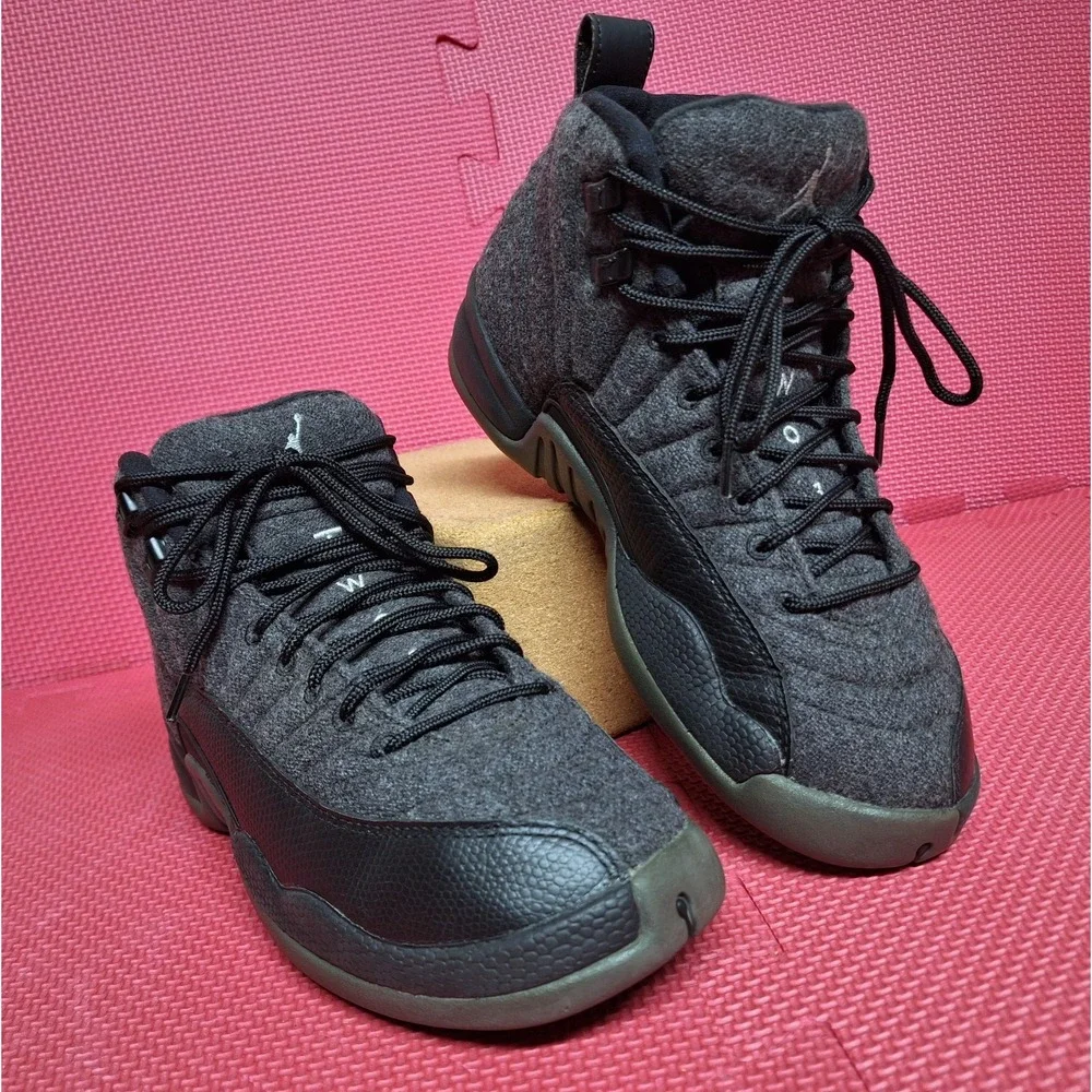 Nike Air Jordan 12 Retro Gray Wool Sneakers Shoes US Size 6Y Boys 852626-003